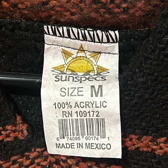 SUNSPECS Mexican Black/Brown Striped Baja Jerga Hoodie Size M - Picture 4 of 4